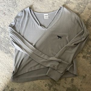 PINK Victoria’s Secret grey long sleeve flowy shirt with two strings attached